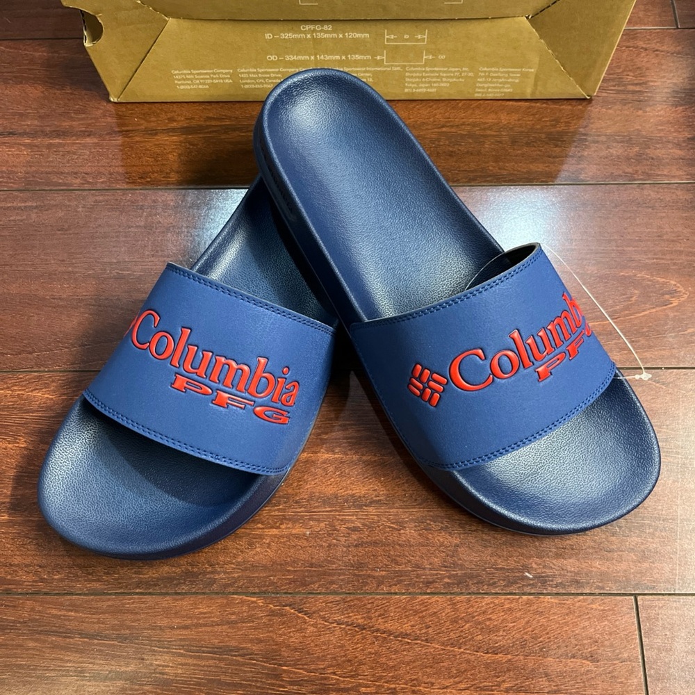 Mens 12 Columbia Tidal Ray PFG Slide Blue Sandal Slip On Flip Flop New HALF BOX